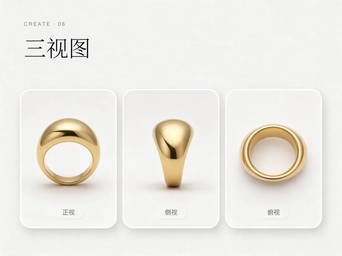 三视图:一件出正视 / 侧视 / 俯视三张,参数一致方便对比。